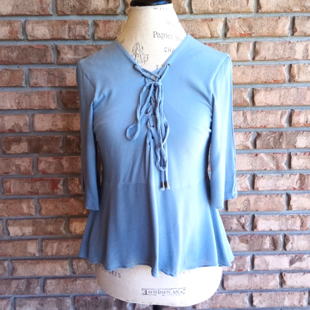 Lovers + Friends Blue Boho Style Top.